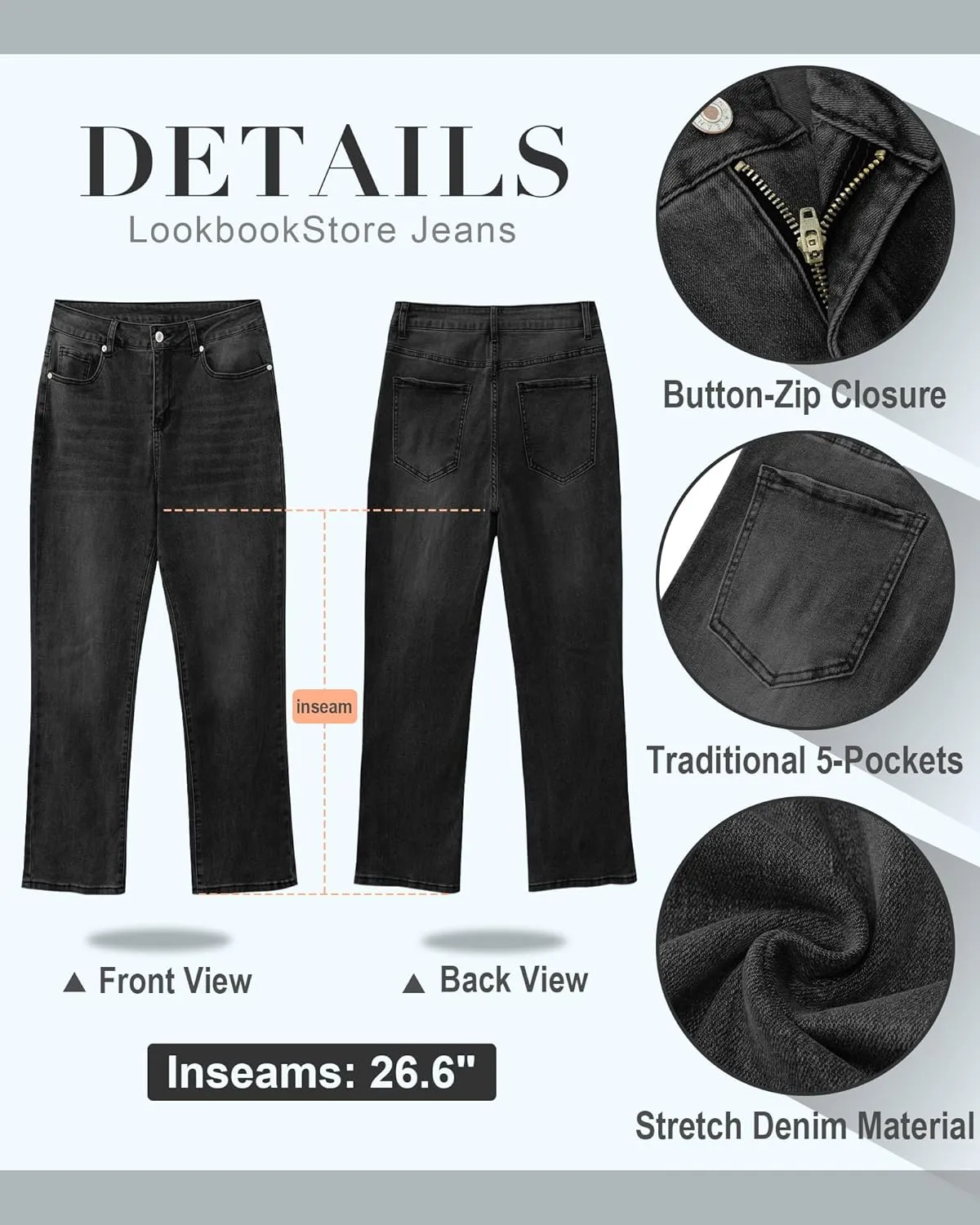 LookbookStore Cropped Jeans for Women High Waisted 90s Baggy Straight Stretchy Denim Pants Trendy Jeans with Pockets