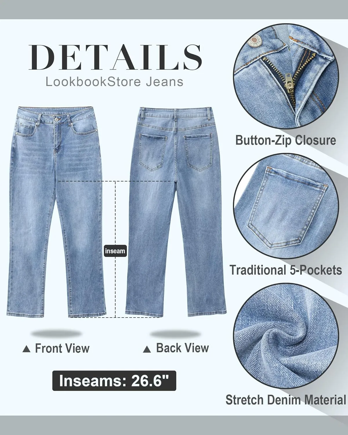 LookbookStore Cropped Jeans for Women High Waisted 90s Baggy Straight Stretchy Denim Pants Trendy Jeans with Pockets
