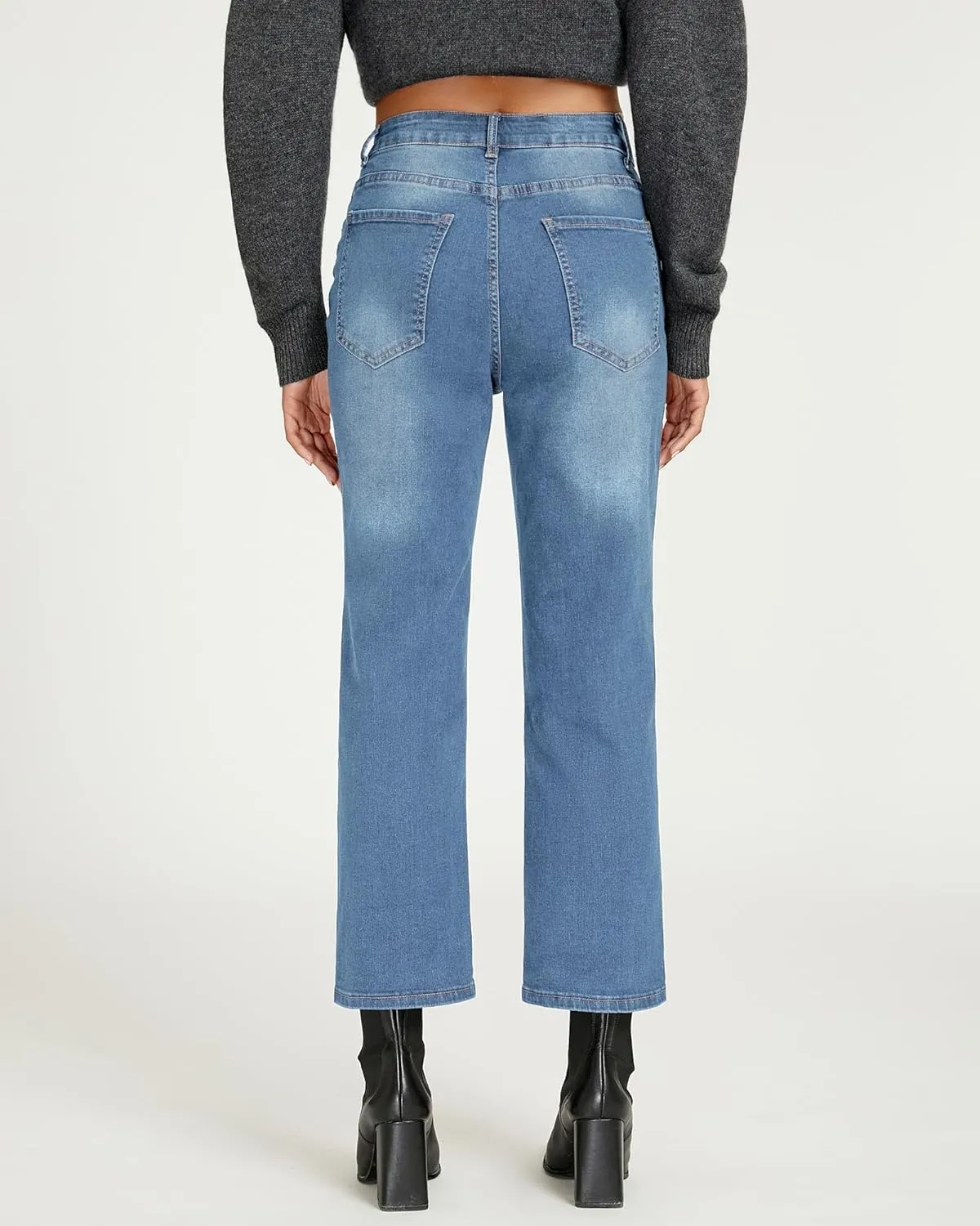 LookbookStore Cropped Jeans for Women High Waisted 90s Baggy Straight Stretchy Denim Pants Trendy Jeans with Pockets