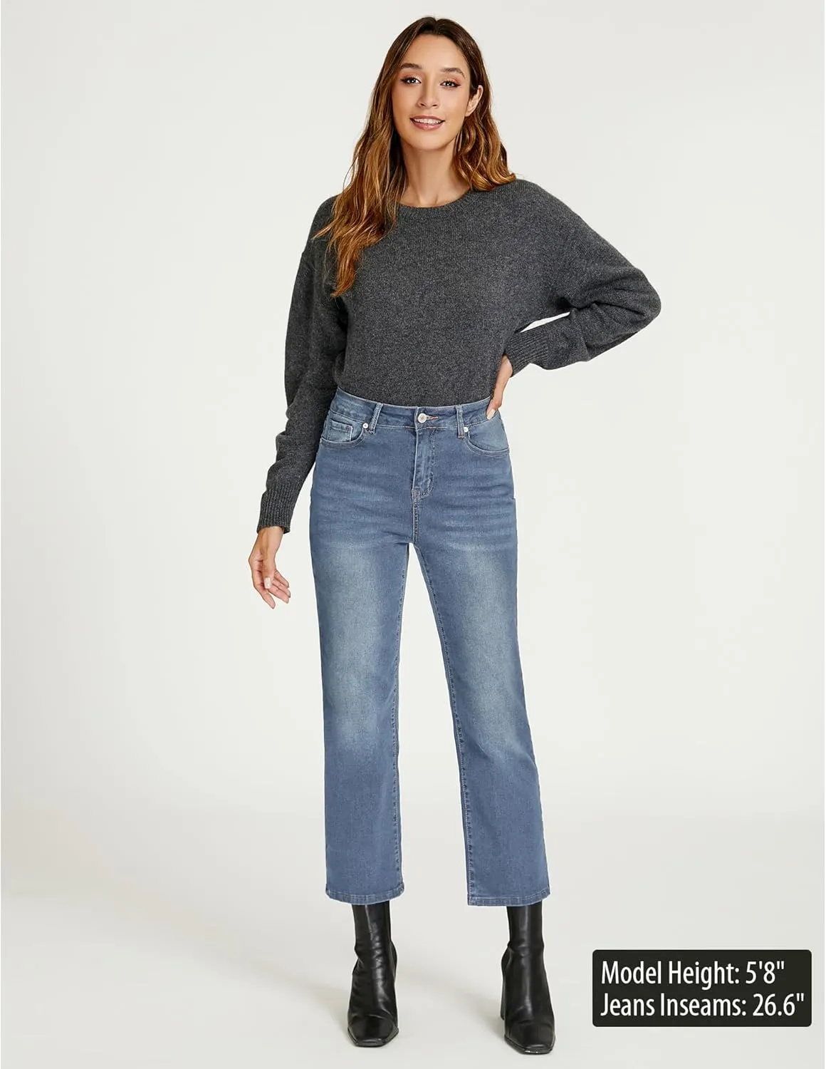 LookbookStore Cropped Jeans for Women High Waisted 90s Baggy Straight Stretchy Denim Pants Trendy Jeans with Pockets