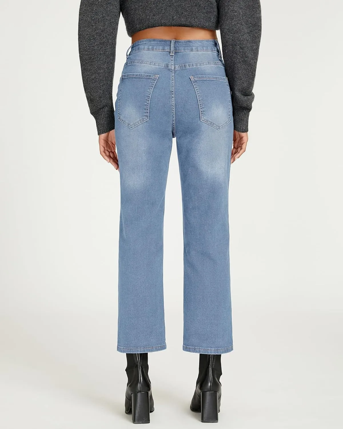 LookbookStore Cropped Jeans for Women High Waisted 90s Baggy Straight Stretchy Denim Pants Trendy Jeans with Pockets