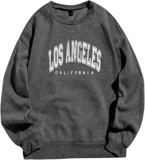 Los Angeles California - Vintage Sweatshirt for Women Crewneck Pullover Loose Long Sleeve Shirt Plus Size Letter Print Baggy