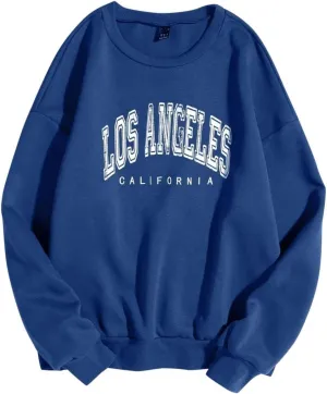 Los Angeles California - Vintage Sweatshirt for Women Crewneck Pullover Loose Long Sleeve Shirt Plus Size Letter Print Baggy