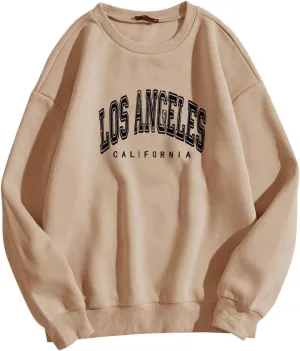 Los Angeles California - Vintage Sweatshirt for Women Crewneck Pullover Loose Long Sleeve Shirt Plus Size Letter Print Baggy