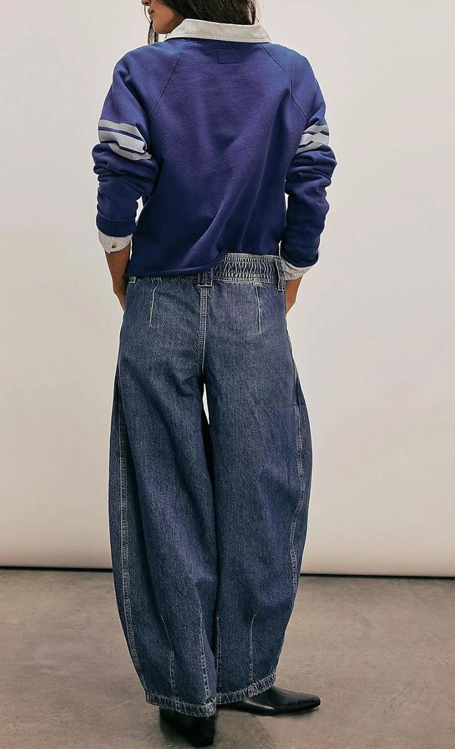 loveimgs Women Oversized Baggy Barrel Jeans Elastic Waist Y2k Low Rise Jeans Drawstring Wide Leg Denim Pants Cargo Boyfriend