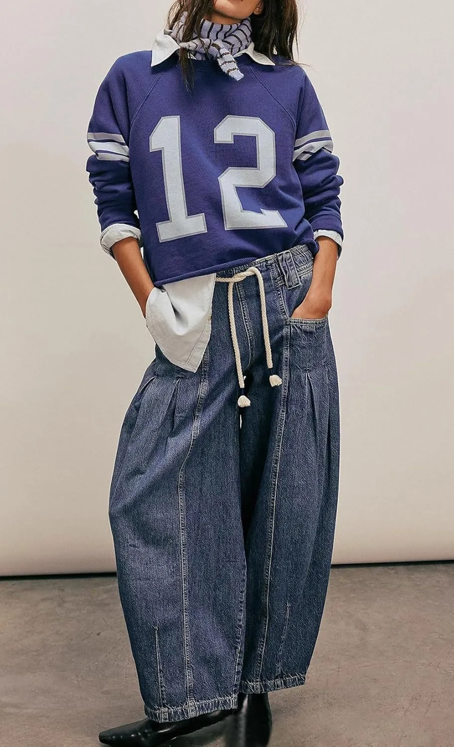 loveimgs Women Oversized Baggy Barrel Jeans Elastic Waist Y2k Low Rise Jeans Drawstring Wide Leg Denim Pants Cargo Boyfriend