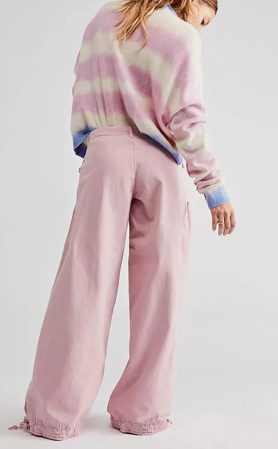 loveimgs Women Ruffle Denim Pants Pleated Wide Leg Jeans Baggy Cargo Harem Pants Mid Rise Sweatpants Tie Bottom