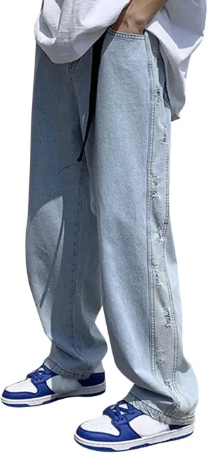 Means Jeans Casual Pocket Drawstring Waist Solid Color Slim Toe Jeans Pants Flex Waist Jean Men's Lightweight Jeans