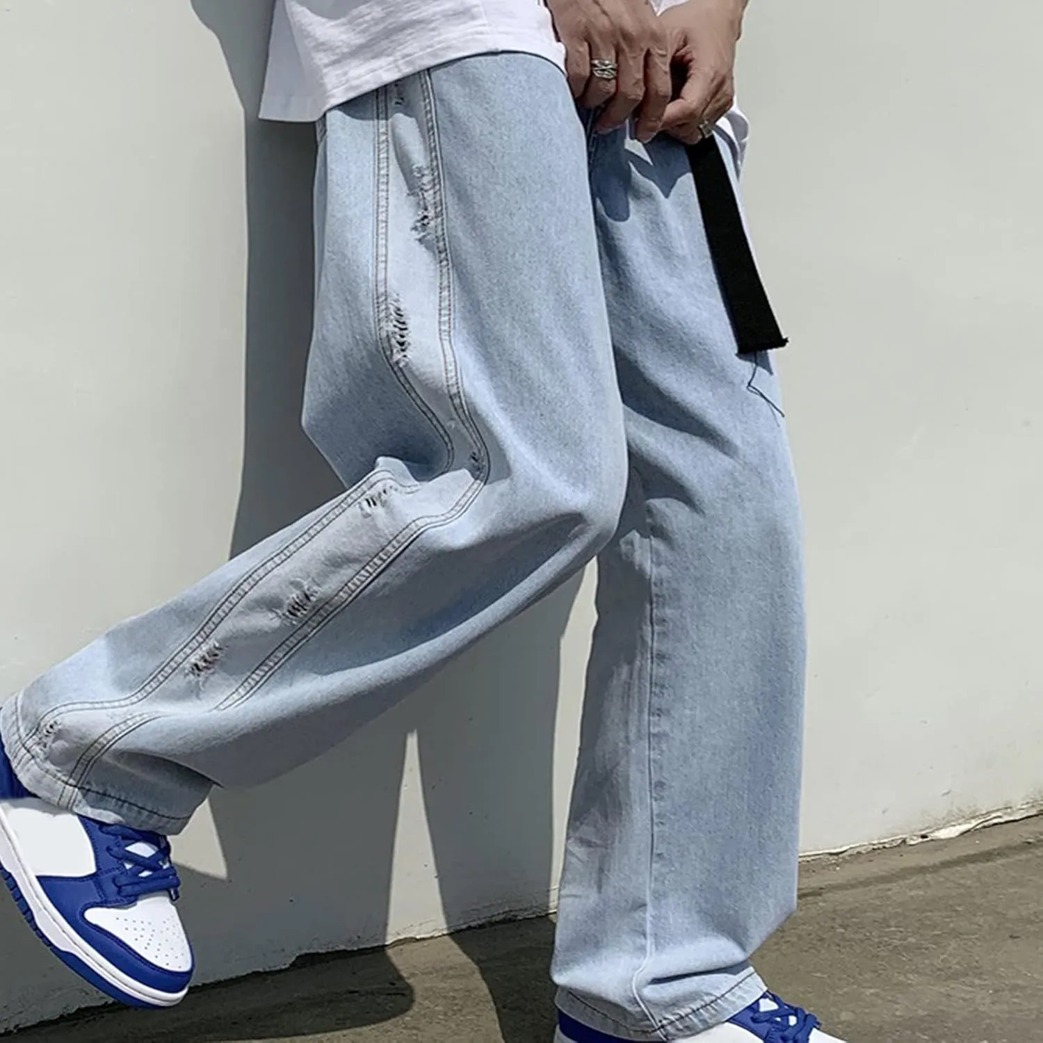 Means Jeans Casual Pocket Drawstring Waist Solid Color Slim Toe Jeans Pants Flex Waist Jean Men's Lightweight Jeans