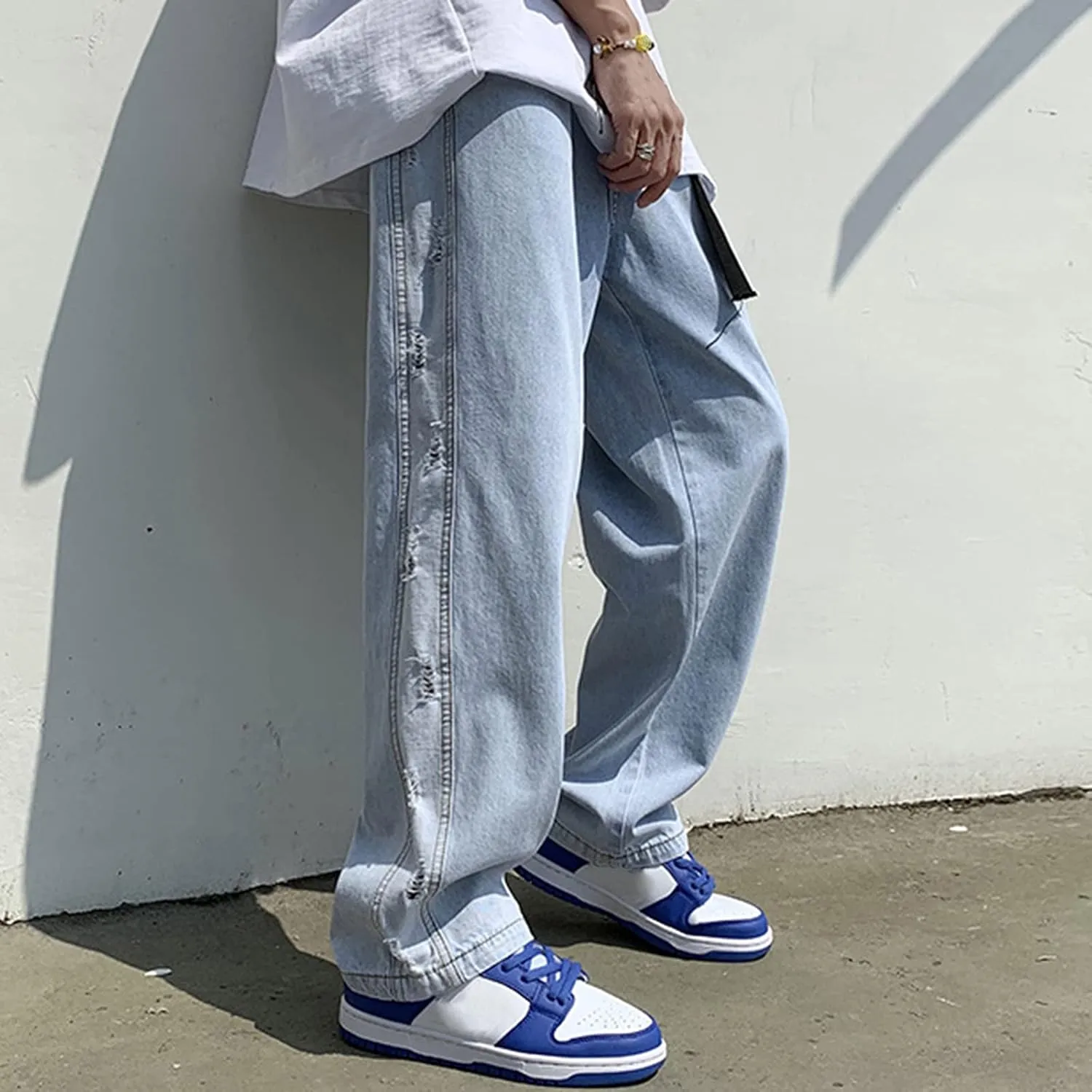 Means Jeans Casual Pocket Drawstring Waist Solid Color Slim Toe Jeans Pants Flex Waist Jean Men's Lightweight Jeans