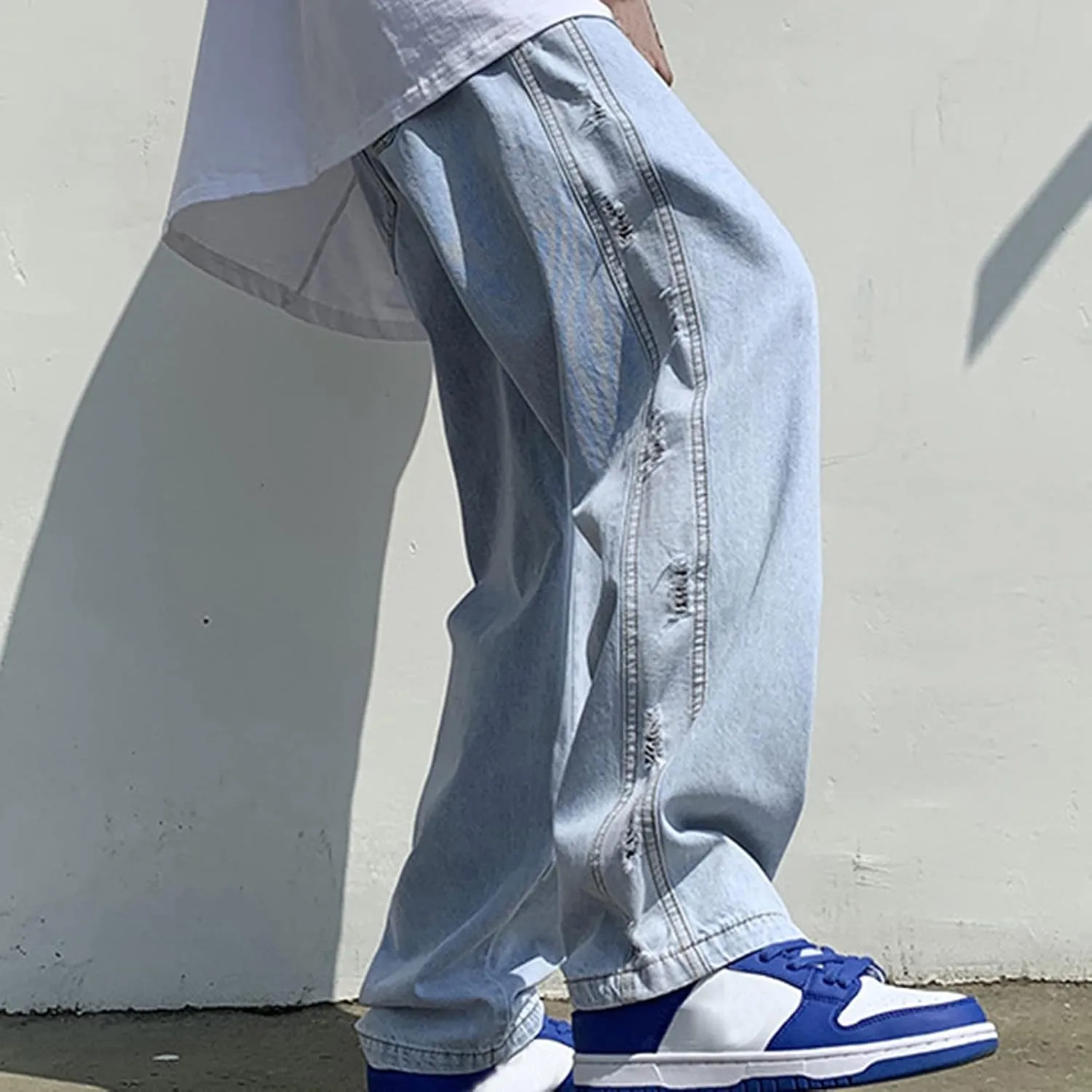 Means Jeans Casual Pocket Drawstring Waist Solid Color Slim Toe Jeans Pants Flex Waist Jean Men's Lightweight Jeans