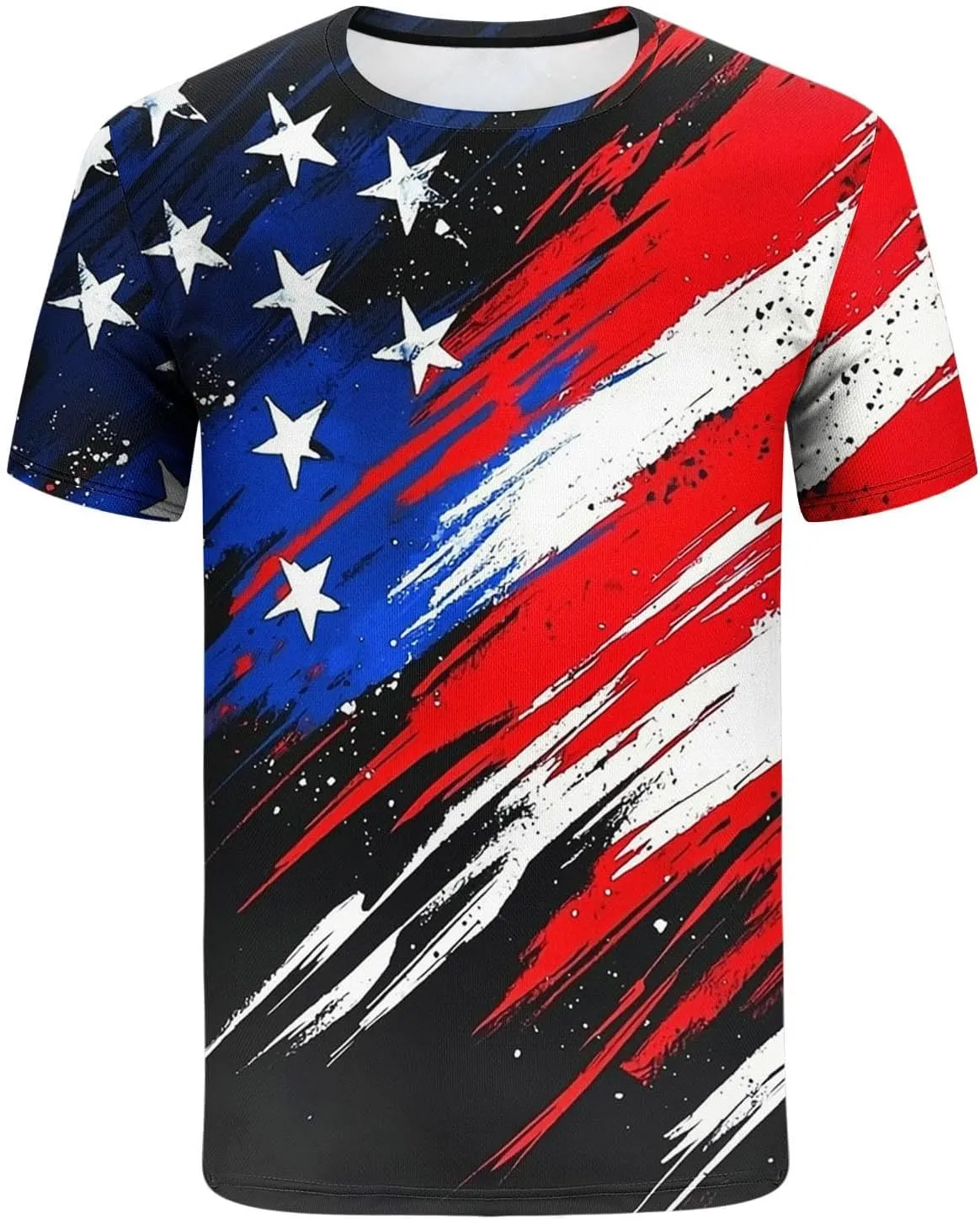 Men's American Flag Print Golf T-Shirt Casual Short Sleeve Summer Zip Up Lapel Beach Muscle Tee Shirts