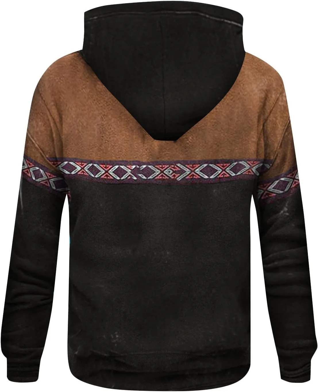 Mens Aztec Hoodie Western Hooded Sweatshirt Casual Vintage Long Sleeve Drawstring Cowboy Pullover with Pocket