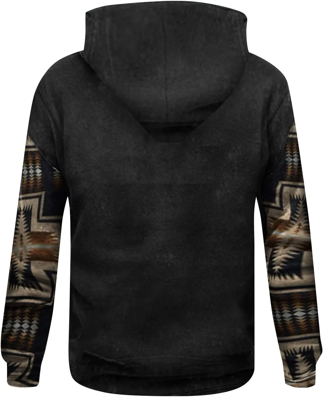 Mens Aztec Hoodie Western Hooded Sweatshirt Casual Vintage Long Sleeve Drawstring Cowboy Pullover with Pocket