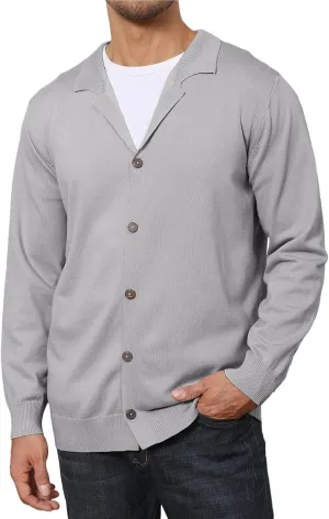 Mens Cardigan Sweaters Casual Long Sleeve Shawl Collar Button Down Slim Fit Cable Knit Coats Tops Light Gray