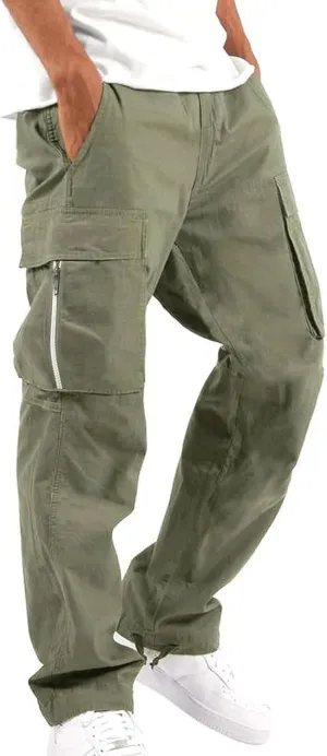 Mens Cargo Pants Casual Relaxed Fit Joggers Athletic Pants Cotton Loose Workout Straight Sweatpants Lightweight