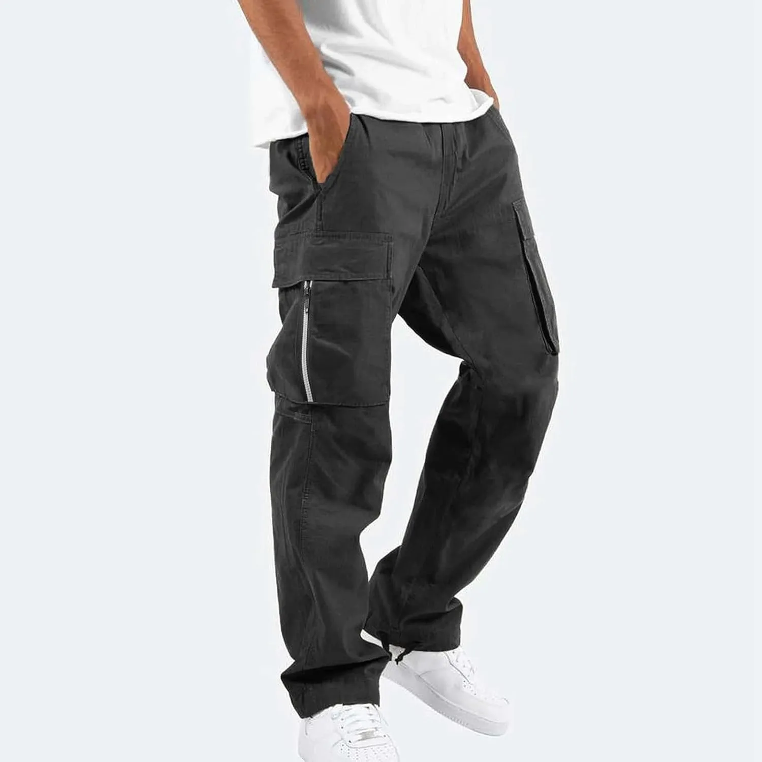 Mens Cargo Pants Casual Relaxed Fit Joggers Athletic Pants Cotton Loose Workout Straight Sweatpants Lightweight