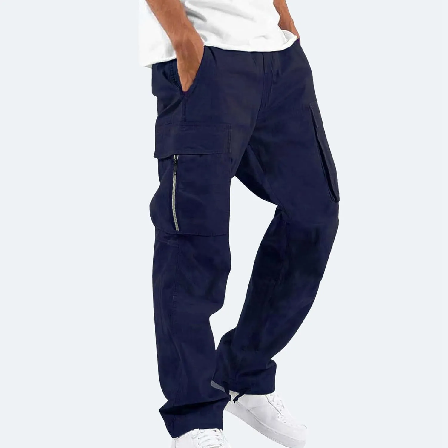Mens Cargo Pants Casual Relaxed Fit Joggers Athletic Pants Cotton Loose Workout Straight Sweatpants Lightweight