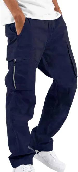 Mens Cargo Pants Casual Relaxed Fit Joggers Athletic Pants Cotton Loose Workout Straight Sweatpants Lightweight