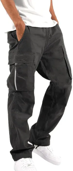 Mens Cargo Pants Casual Relaxed Fit Joggers Athletic Pants Cotton Loose Workout Straight Sweatpants Lightweight