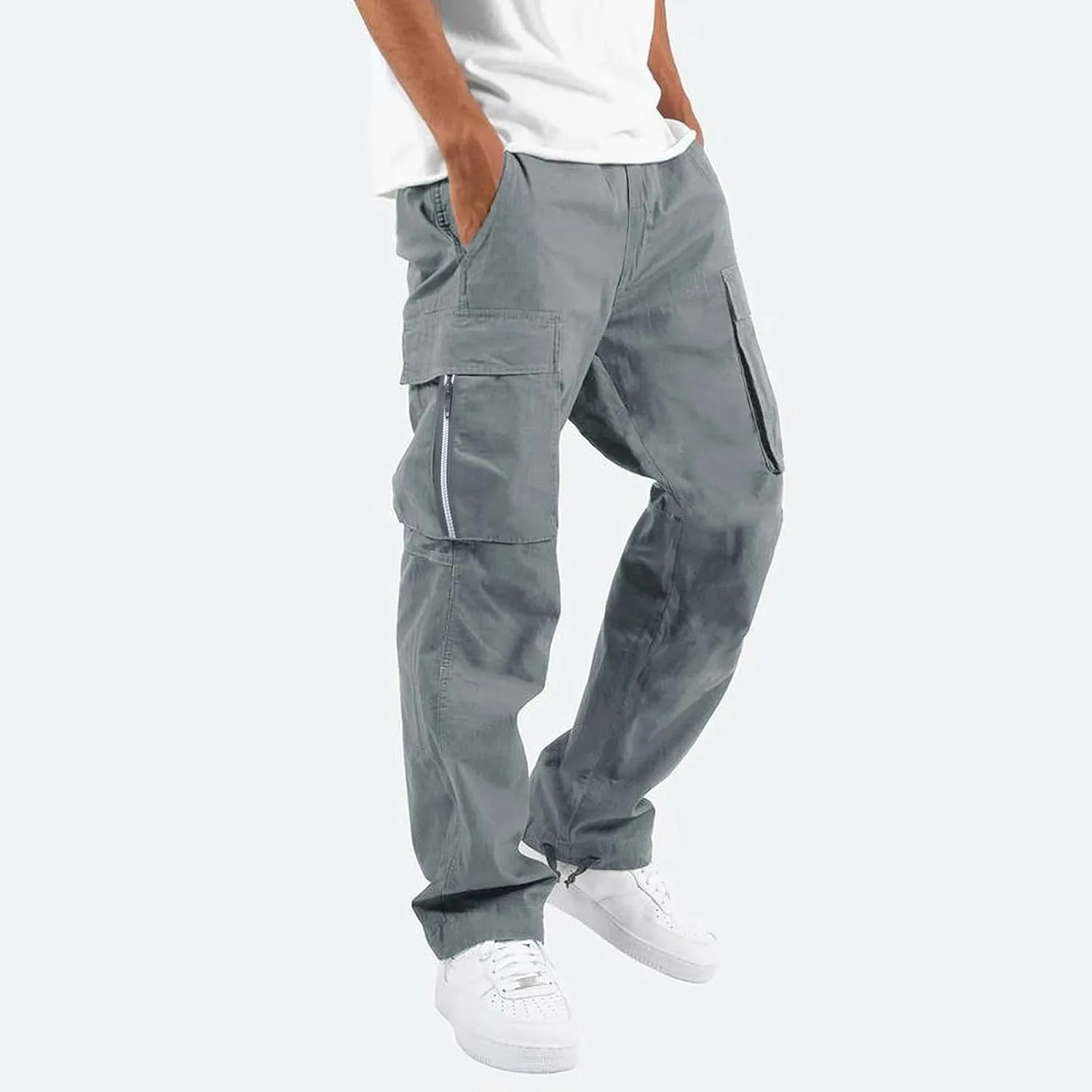 Mens Cargo Pants Casual Relaxed Fit Joggers Athletic Pants Cotton Loose Workout Straight Sweatpants Lightweight