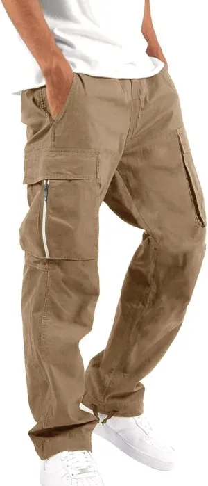 Mens Cargo Pants Casual Relaxed Fit Joggers Athletic Pants Cotton Loose Workout Straight Sweatpants Lightweight