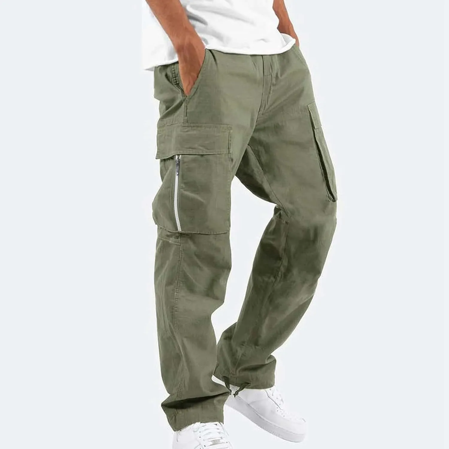 Mens Cargo Pants Casual Relaxed Fit Joggers Athletic Pants Cotton Loose Workout Straight Sweatpants Lightweight