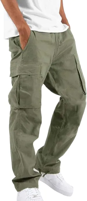 Mens Cargo Pants Casual Relaxed Fit Joggers Athletic Pants Cotton Loose Workout Straight Sweatpants Lightweight