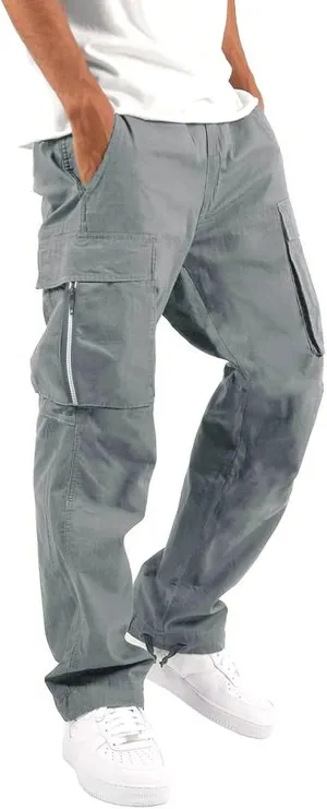 Mens Cargo Pants Casual Relaxed Fit Joggers Athletic Pants Cotton Loose Workout Straight Sweatpants Lightweight