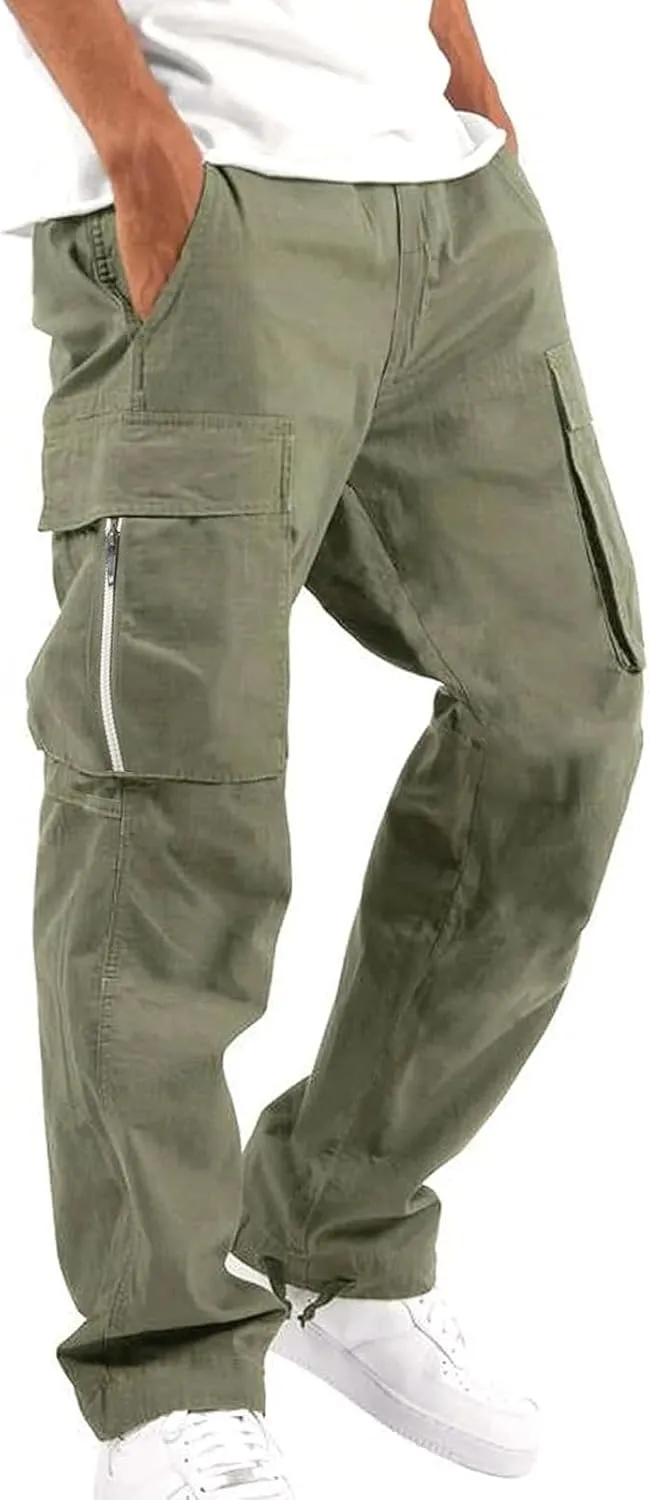 Mens Cargo Pants Casual Relaxed Fit Joggers Athletic Pants Cotton Loose Workout Straight Sweatpants Lightweight