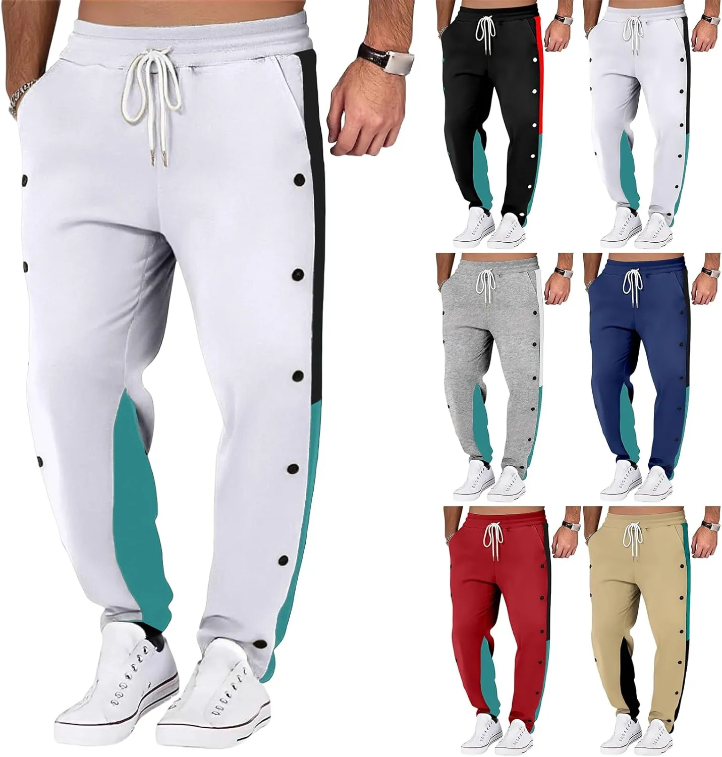 Men's Casual Linen Joggers Pants 2025 Summer Elastic Waist Drawstring Striped Sweatpants Loose Workout Straight Pants