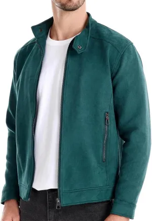 Men's Casual Suede Bomber Jacket Stand Collar Faux Leather Jacket Vintage Work Cargo Jackets Trucker Coats for Men