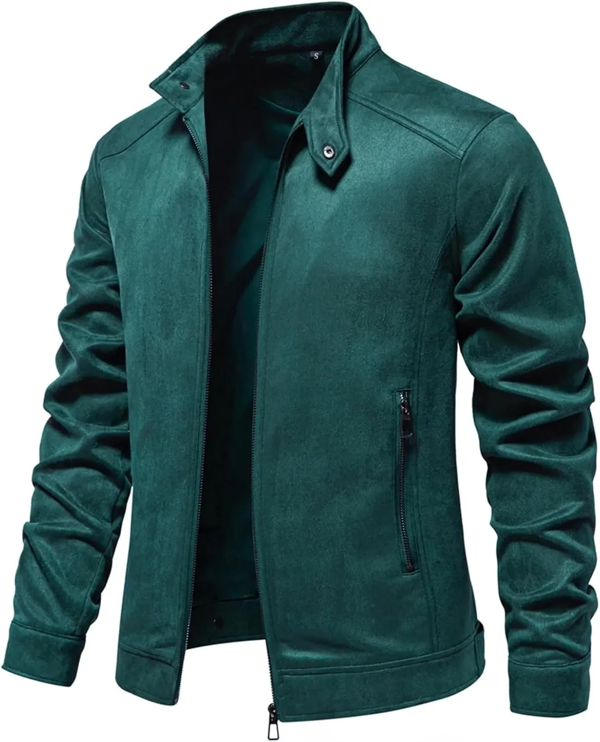 Men's Casual Suede Bomber Jacket Stand Collar Faux Leather Jacket Vintage Work Cargo Jackets Trucker Coats for Men