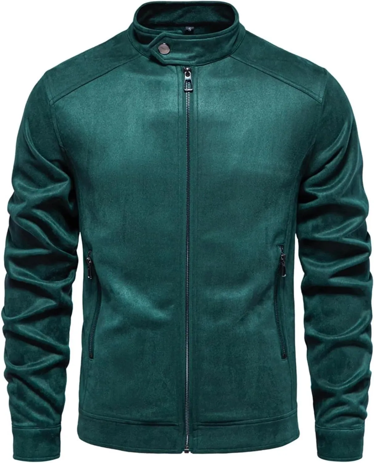 Men's Casual Suede Bomber Jacket Stand Collar Faux Leather Jacket Vintage Work Cargo Jackets Trucker Coats for Men