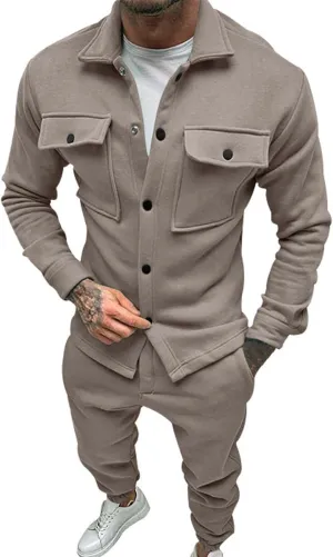 Men's Casual Tracksuit Athletic Sweatsuits Suit Roll Sleeve Shirt Pants Set Men's Tracksuit Sweatsuits 2 Piece Set