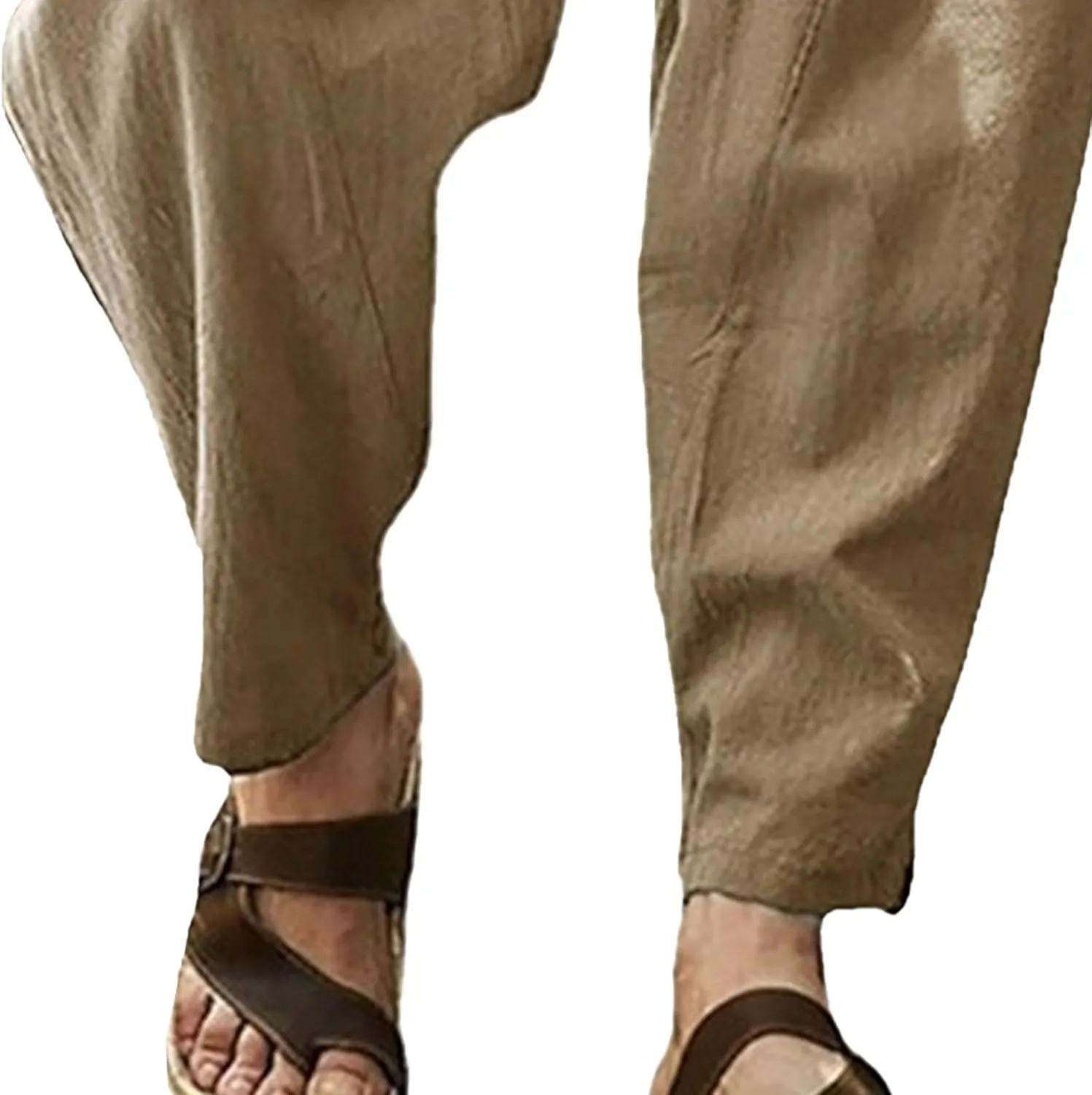 Men's Comfort Drawstring Joggers Outdoor Pants Cotton Linen Sweatpants Pants Baggy Elastic Waist Solid Trousers