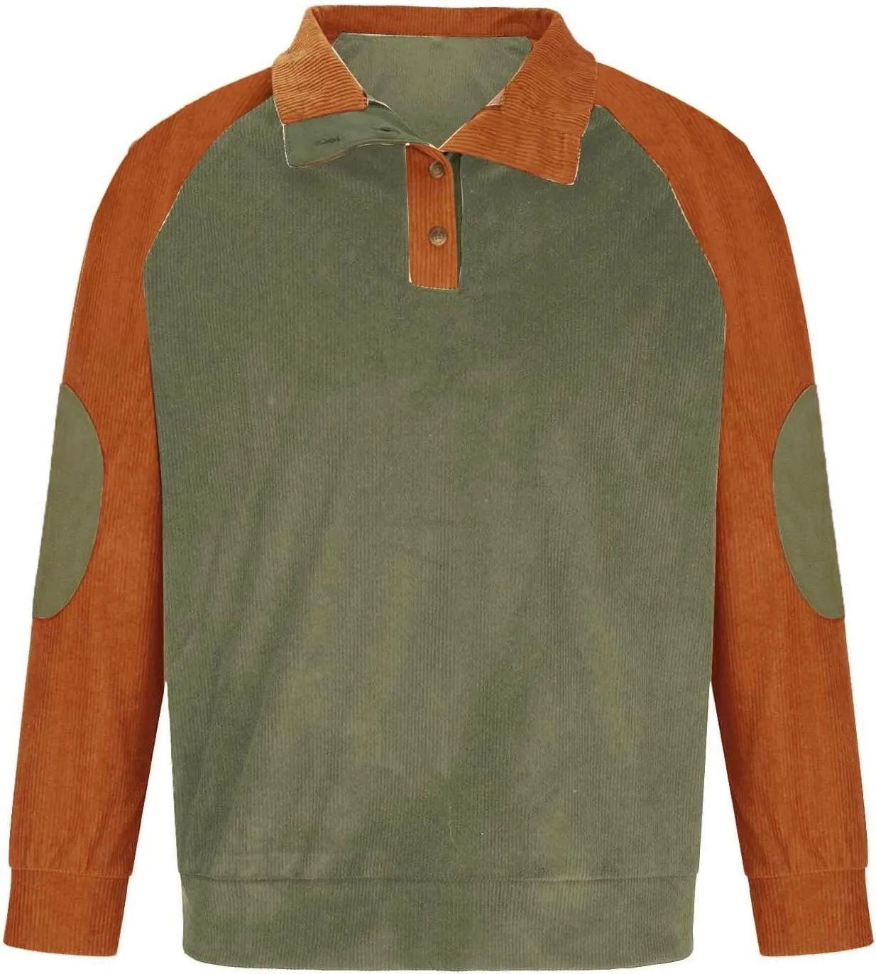 Men's Corduroy Sweatshirt Casual Long Sleeve Stand Collar Button Pullover Sweatshirts Lightweight Big and Tall Hoodie