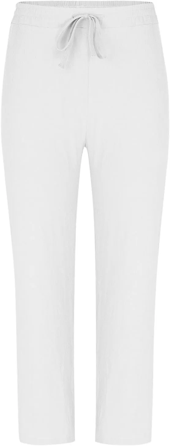 Mens Cotton Linen Pants with Pockets Wide Leg Drawstring Elastic Waist Cargo Pants Summer Beach Trousers