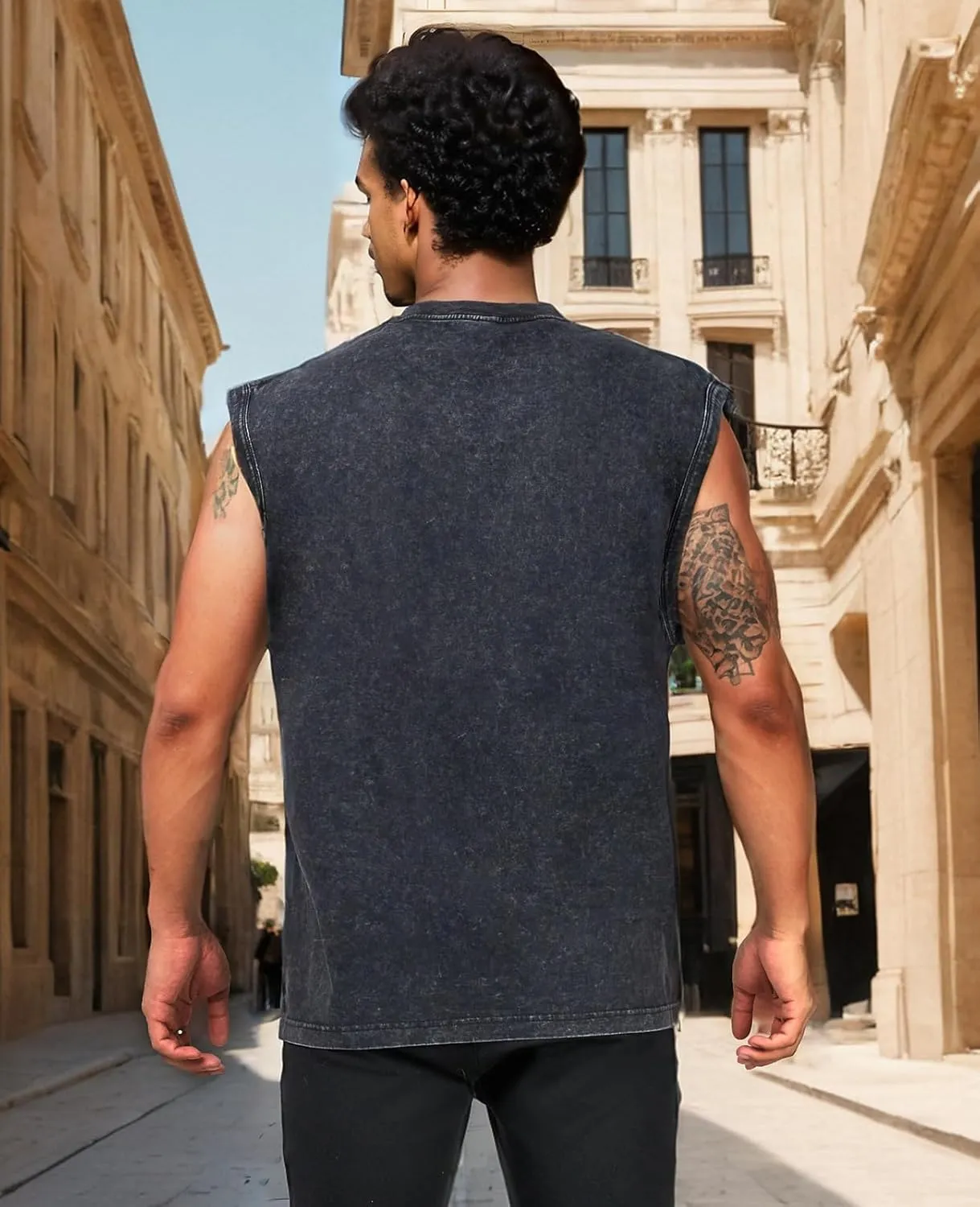 Men's Cotton Muscle Tank Tops Wash Solid Vintage Sleeveless T Shirts Crew Neck Gym Tank Shirts