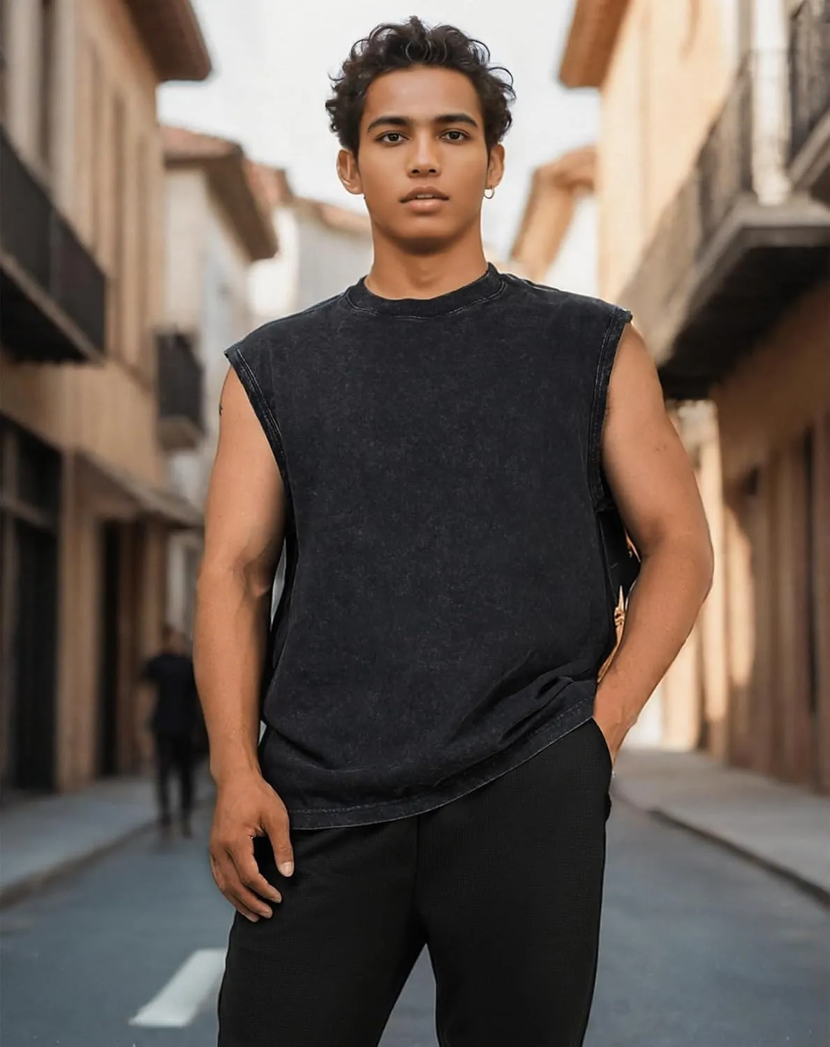 Men's Cotton Muscle Tank Tops Wash Solid Vintage Sleeveless T Shirts Crew Neck Gym Tank Shirts