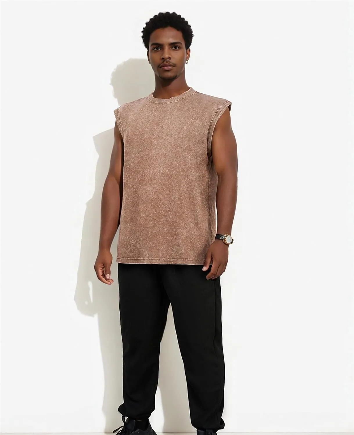 Men's Cotton Muscle Tank Tops Wash Solid Vintage Sleeveless T Shirts Crew Neck Gym Tank Shirts