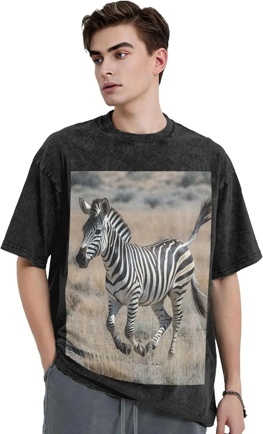 Men's Cotton T-Shirts Animal Zebra Short Sleeve Vintage T Shirts Casual Loose Fit Retro Tees Tops