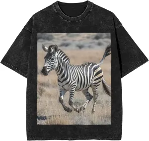 Men's Cotton T-Shirts Animal Zebra Short Sleeve Vintage T Shirts Casual Loose Fit Retro Tees Tops