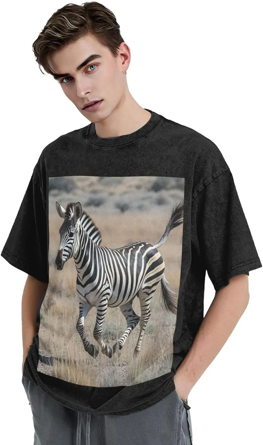 Men's Cotton T-Shirts Animal Zebra Short Sleeve Vintage T Shirts Casual Loose Fit Retro Tees Tops