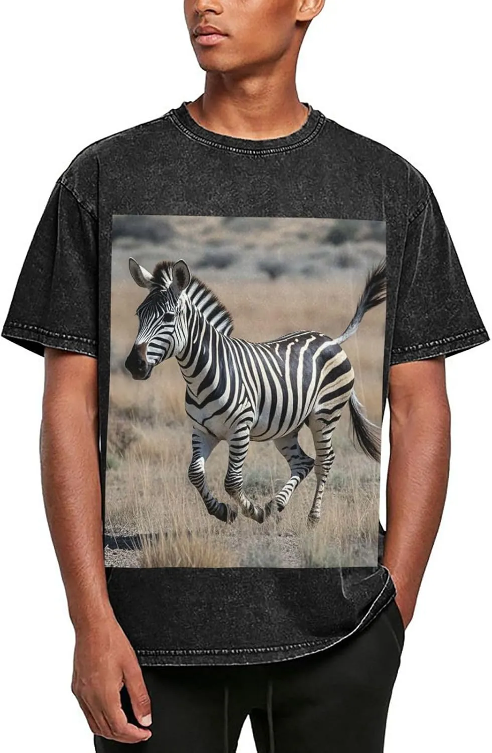 Men's Cotton T-Shirts Animal Zebra Short Sleeve Vintage T Shirts Casual Loose Fit Retro Tees Tops