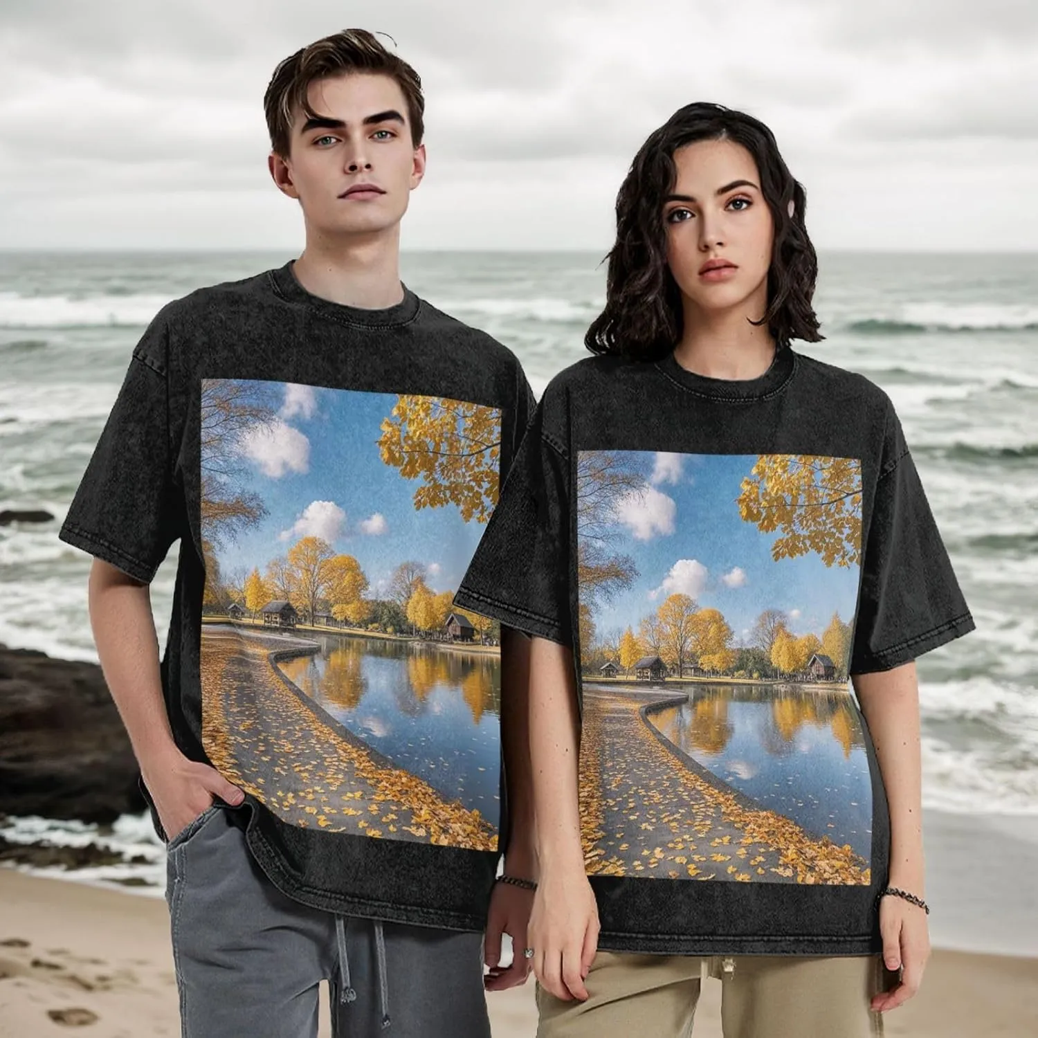 Men's Cotton T-Shirts Autumn Park Short Sleeve Vintage T Shirts Casual Loose Fit Retro Tees Tops