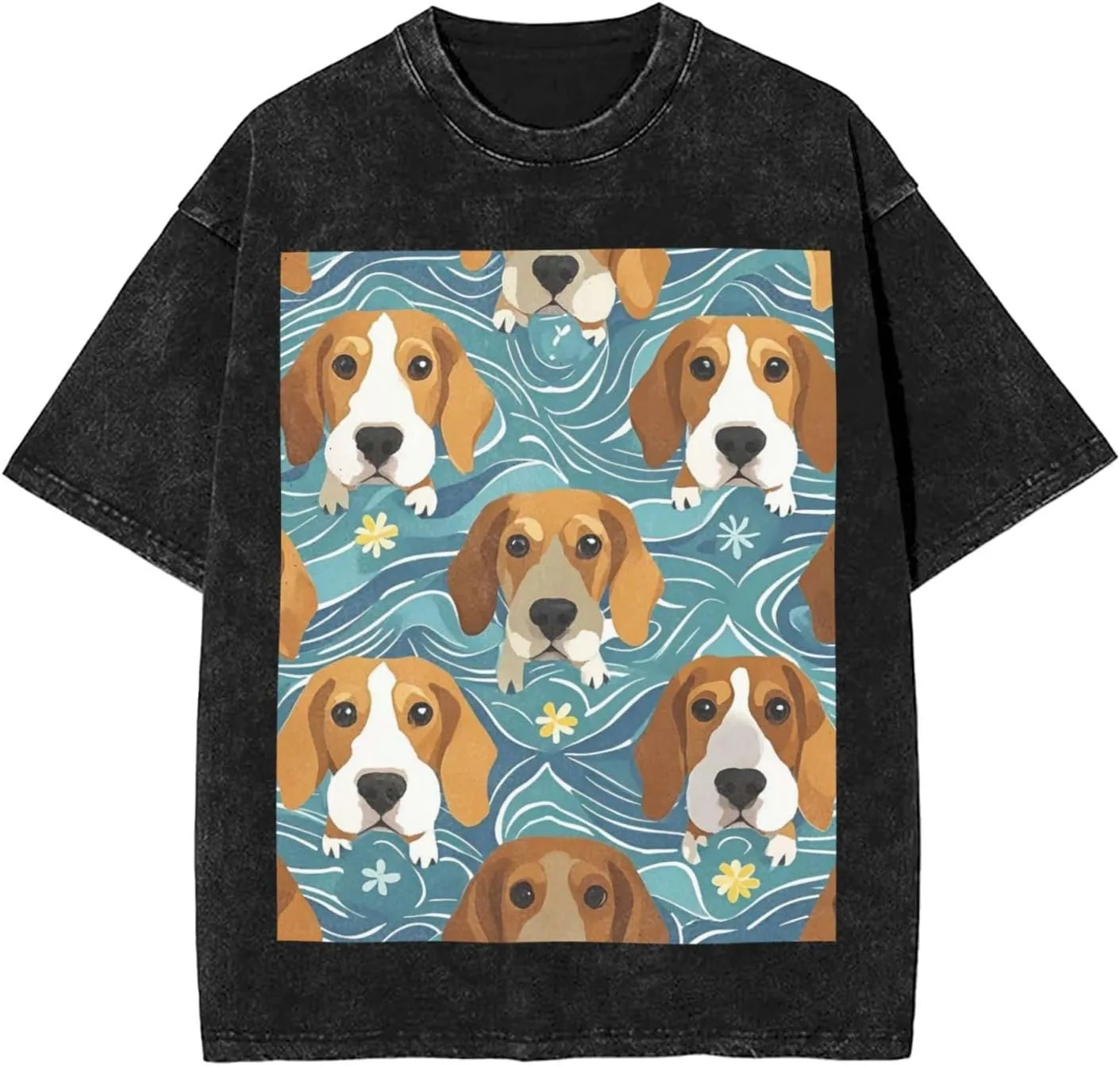 Men's Cotton T-Shirts Beagle Patterns Short Sleeve Vintage T Shirts Casual Loose Fit Retro Tees Tops