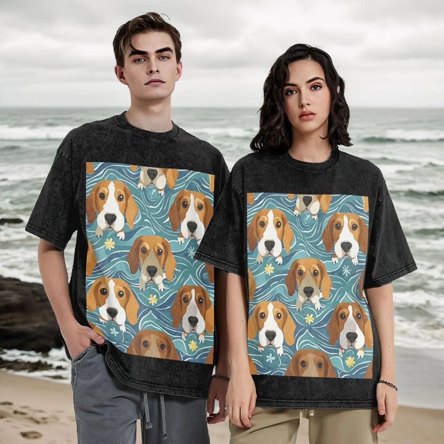 Men's Cotton T-Shirts Beagle Patterns Short Sleeve Vintage T Shirts Casual Loose Fit Retro Tees Tops