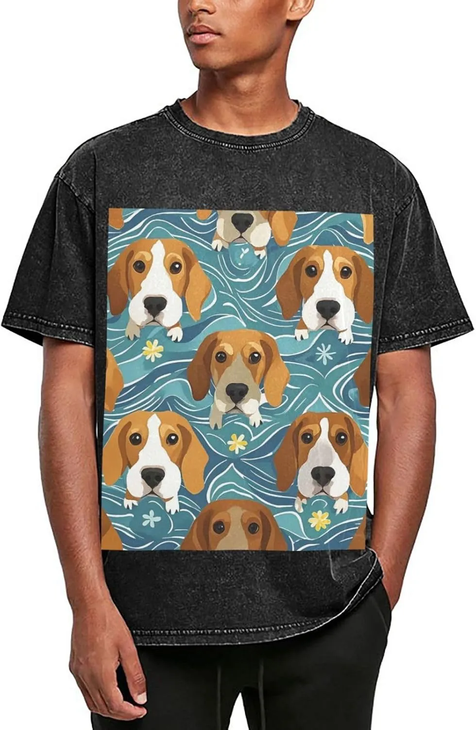 Men's Cotton T-Shirts Beagle Patterns Short Sleeve Vintage T Shirts Casual Loose Fit Retro Tees Tops
