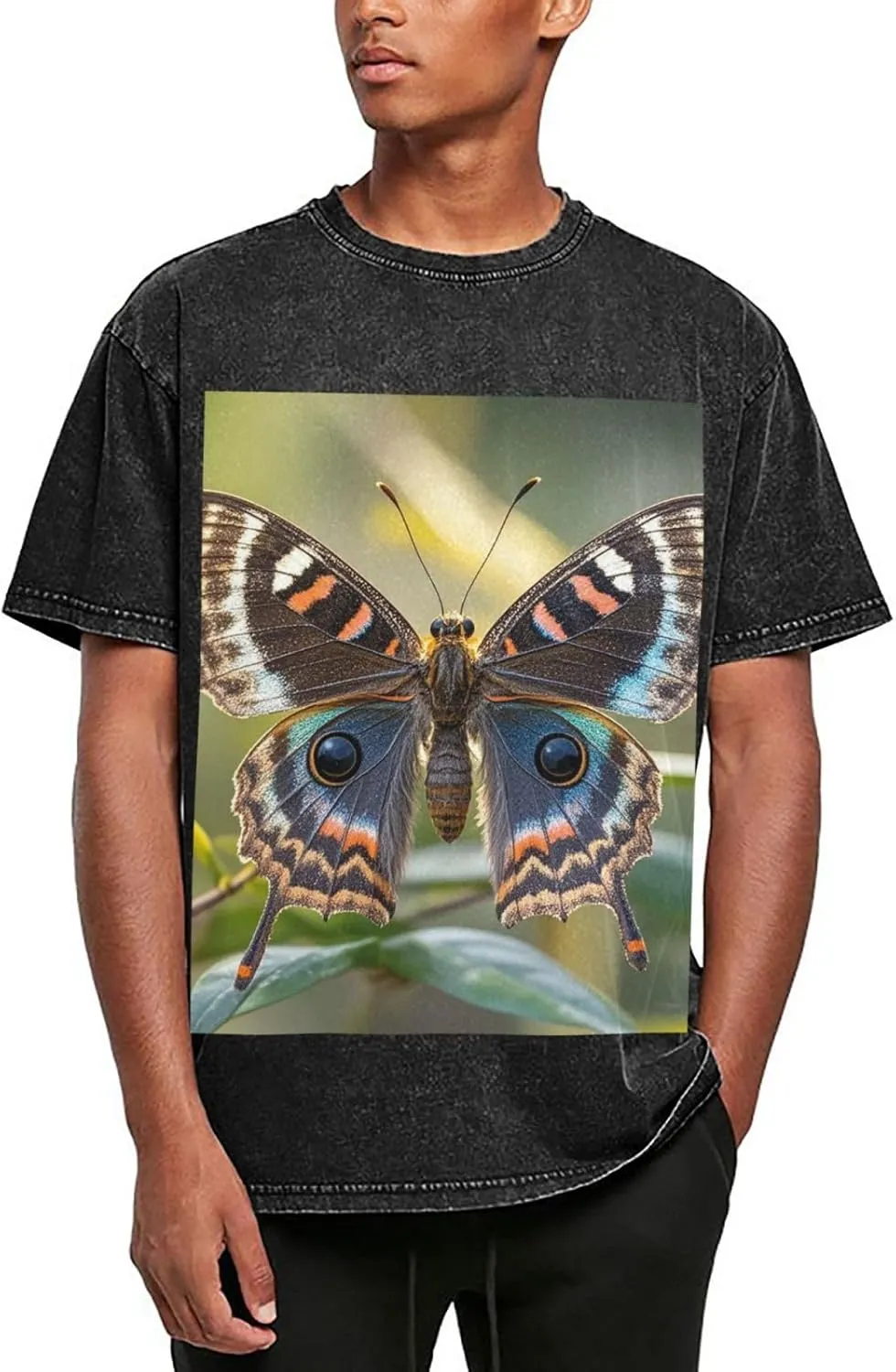 Men's Cotton T-Shirts Beautiful Moth Short Sleeve Vintage T Shirts Casual Loose Fit Retro Tees Tops